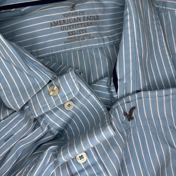 American Eagle Mens Long Sleeve Button‎ Down Blue Striped Size XXL 2XL - Picture 1 of 7